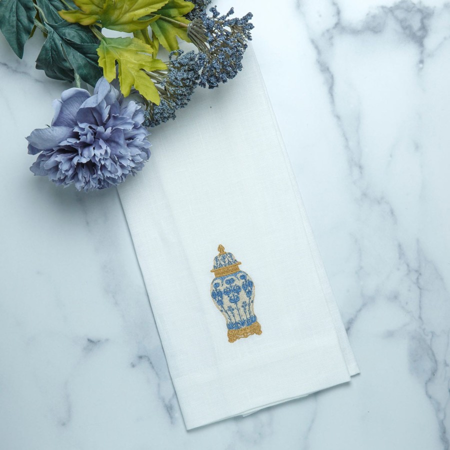 Table & Home Arte Italica All Linens | Chinoiserie Filigree Jar Linen Towel