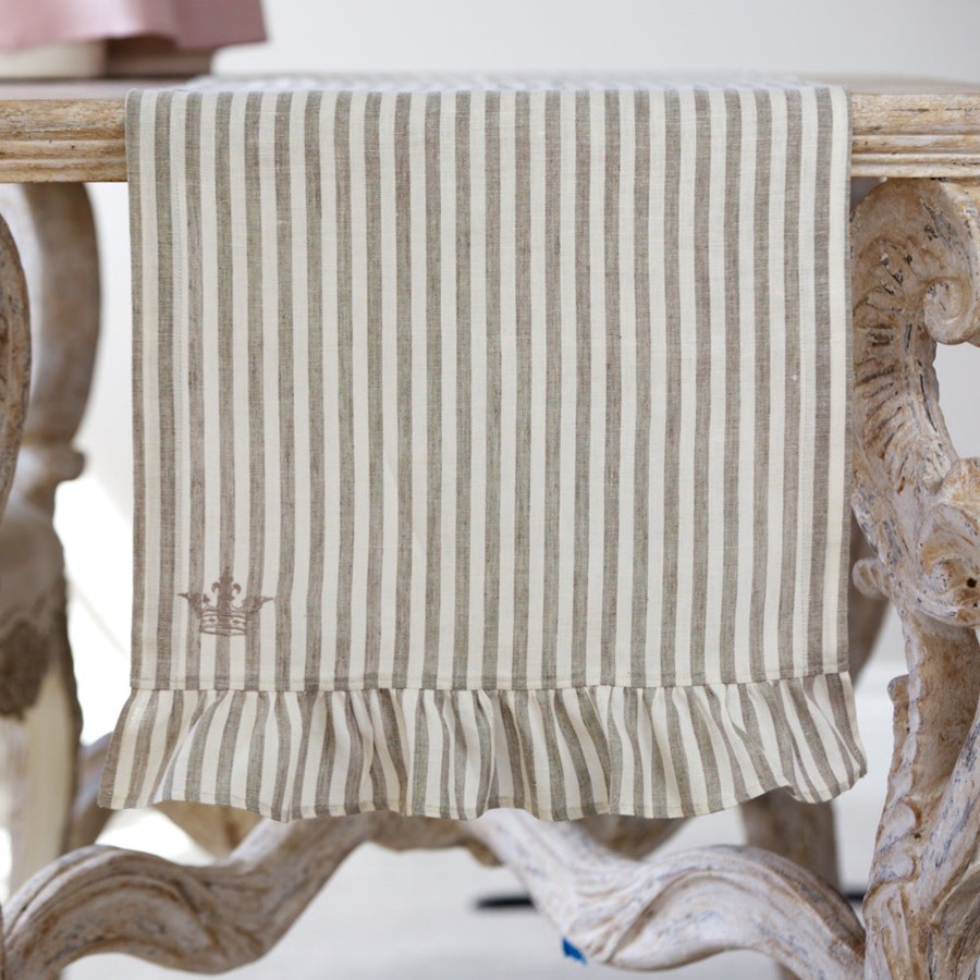 Table & Home Arte Italica Table Coverings | Flax Stripe Linen Table Runner - 17" Wide - Sale