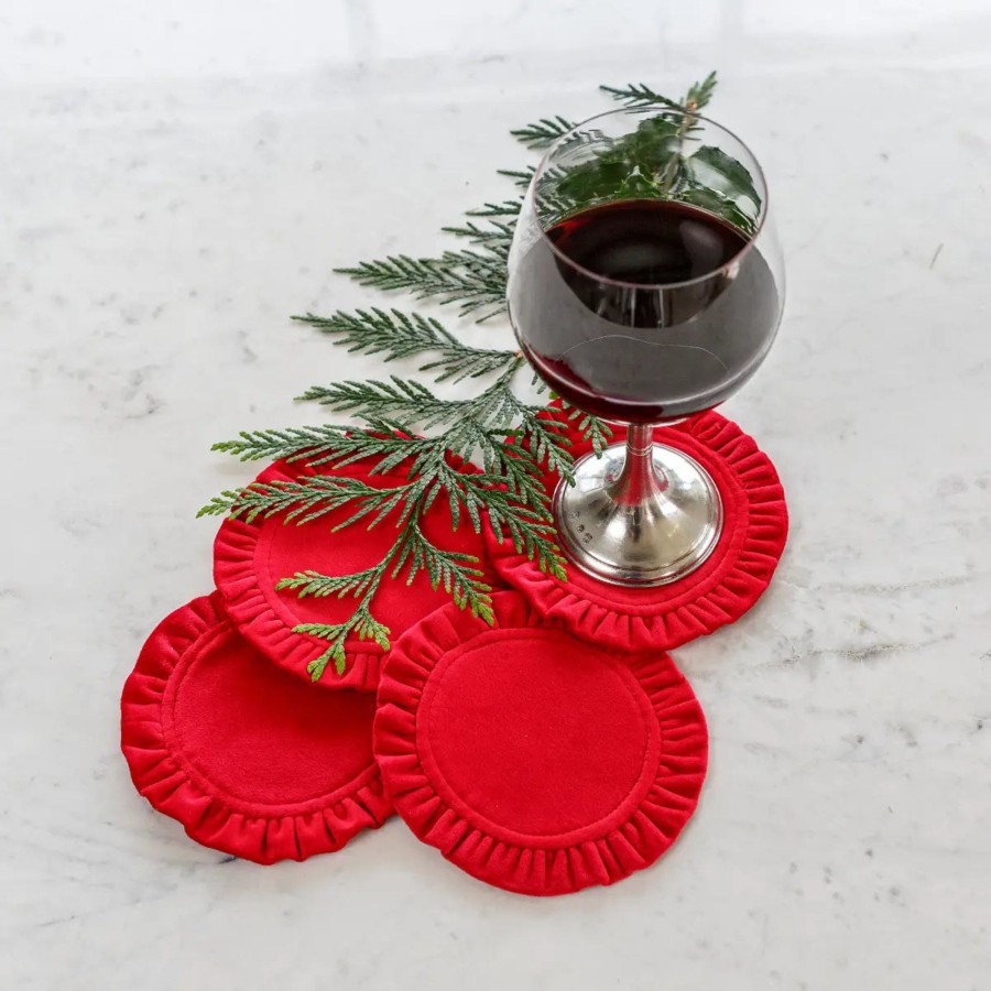 Table & Home Arte Italica Napkins | Round Ruffle Velvet Coaster Set (4)