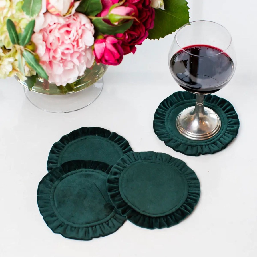 Table & Home Arte Italica Napkins | Round Ruffle Velvet Coaster Set (4)