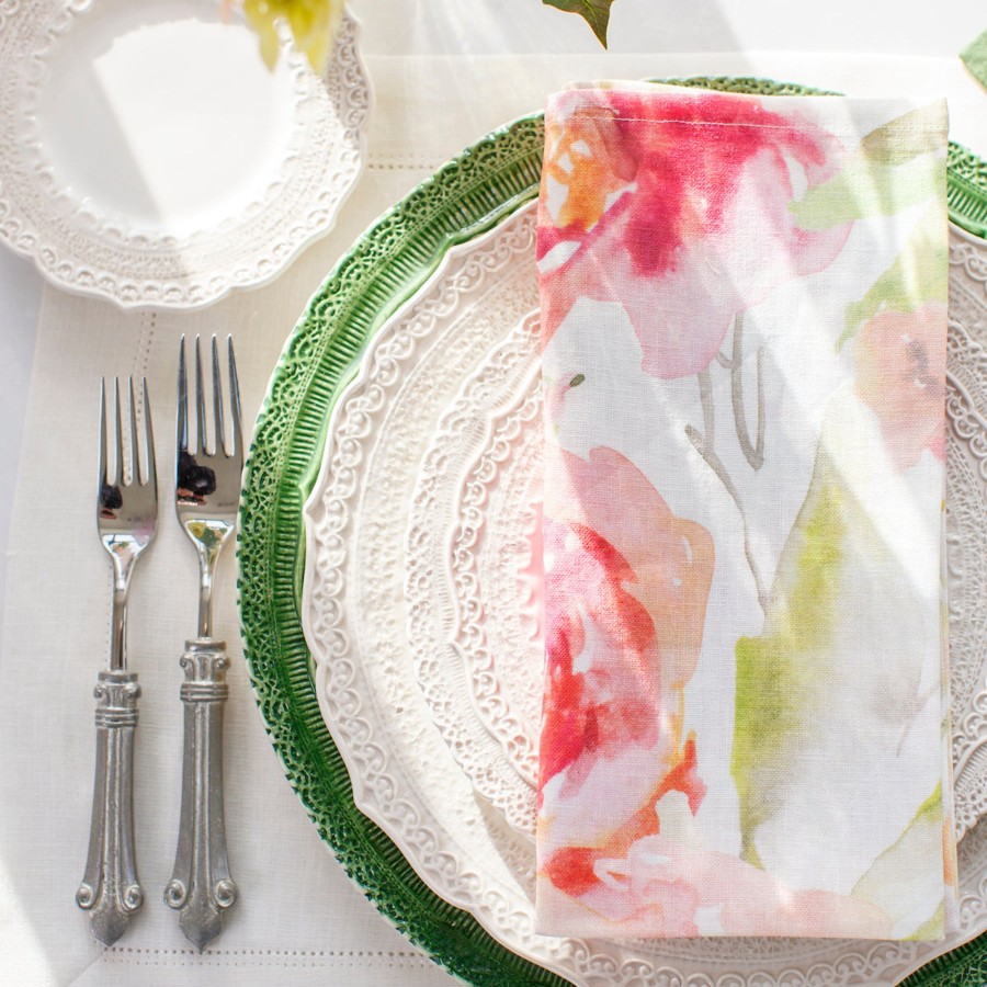 Table & Home Arte Italica Napkins | Floral Watercolor Large Linen Napkin