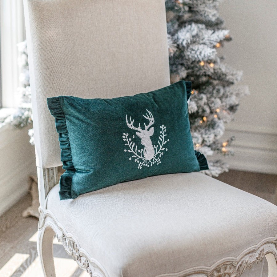 Table & Home Arte Italica All Linens | Stag With Holly Berries Velvet Decor Pillow