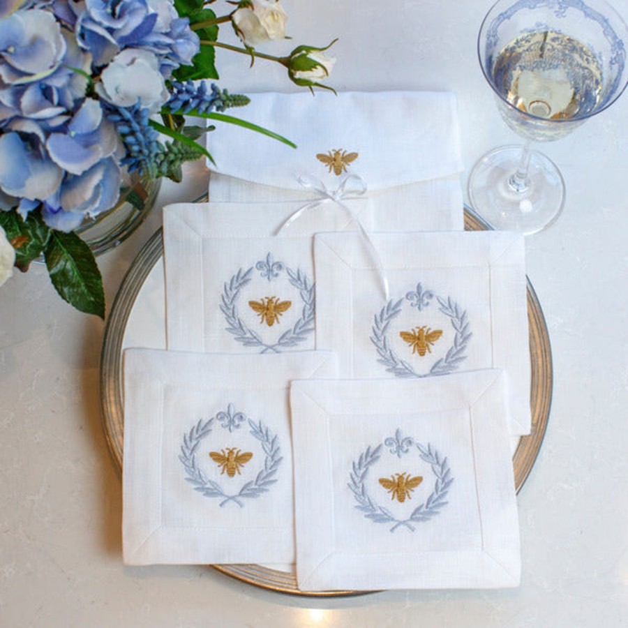 Table & Home Arte Italica Napkins | Italian Bee Linen Cocktail Napkin Set