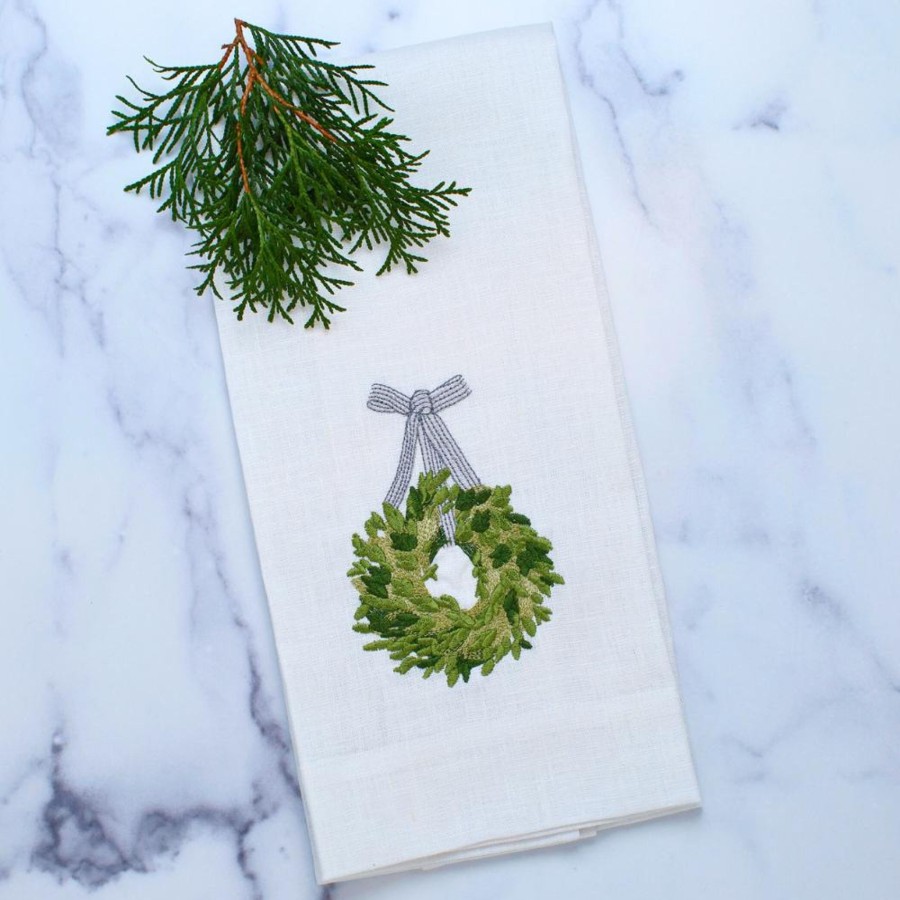 Table & Home Arte Italica Towels | Boxwood Wreath Linen Towel