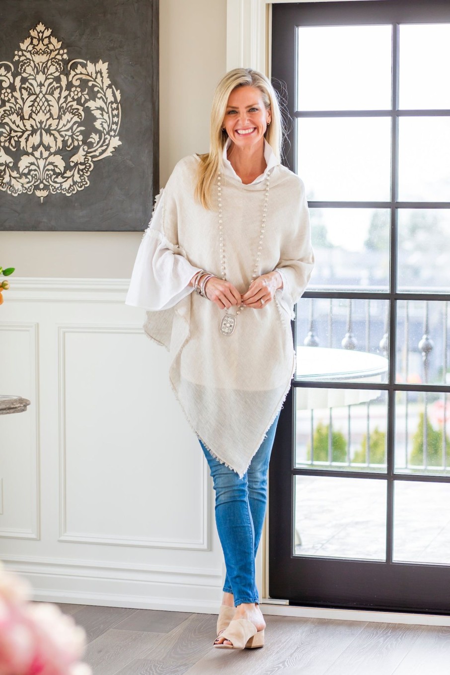 Apparel Crown Linen Designs | Juliet Linen Poncho With Fringe - Sale