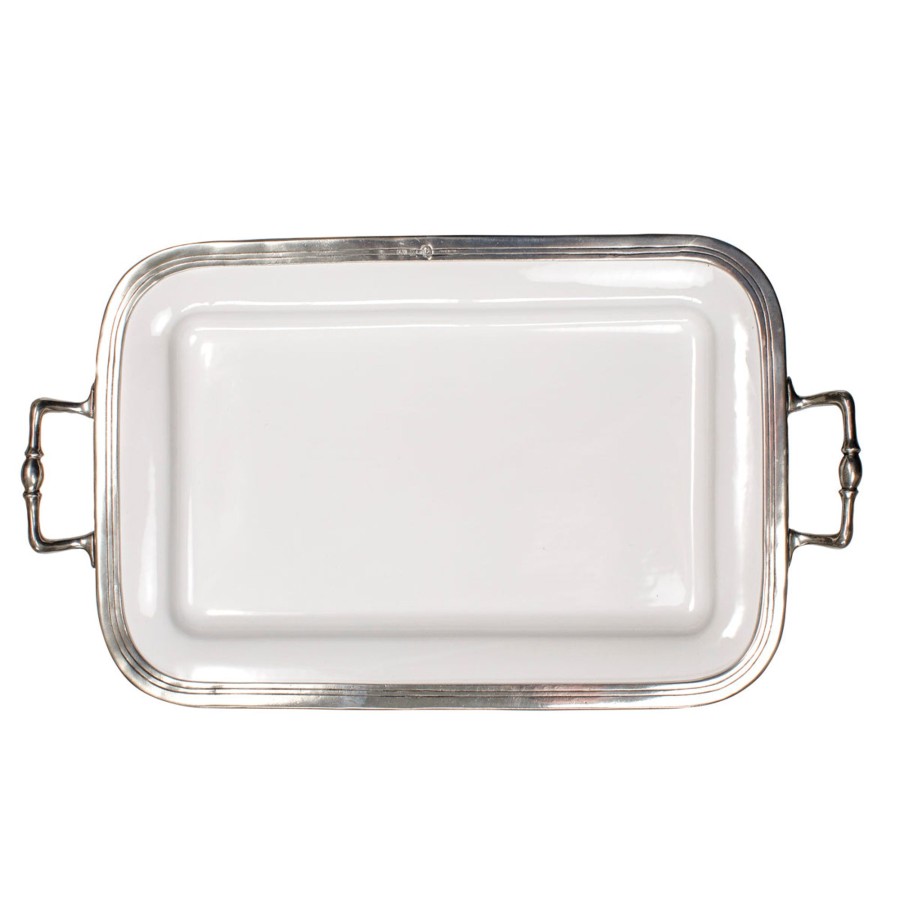 Table & Home Arte Italica Pewter | Tuscan Rectangular Tray With Handles