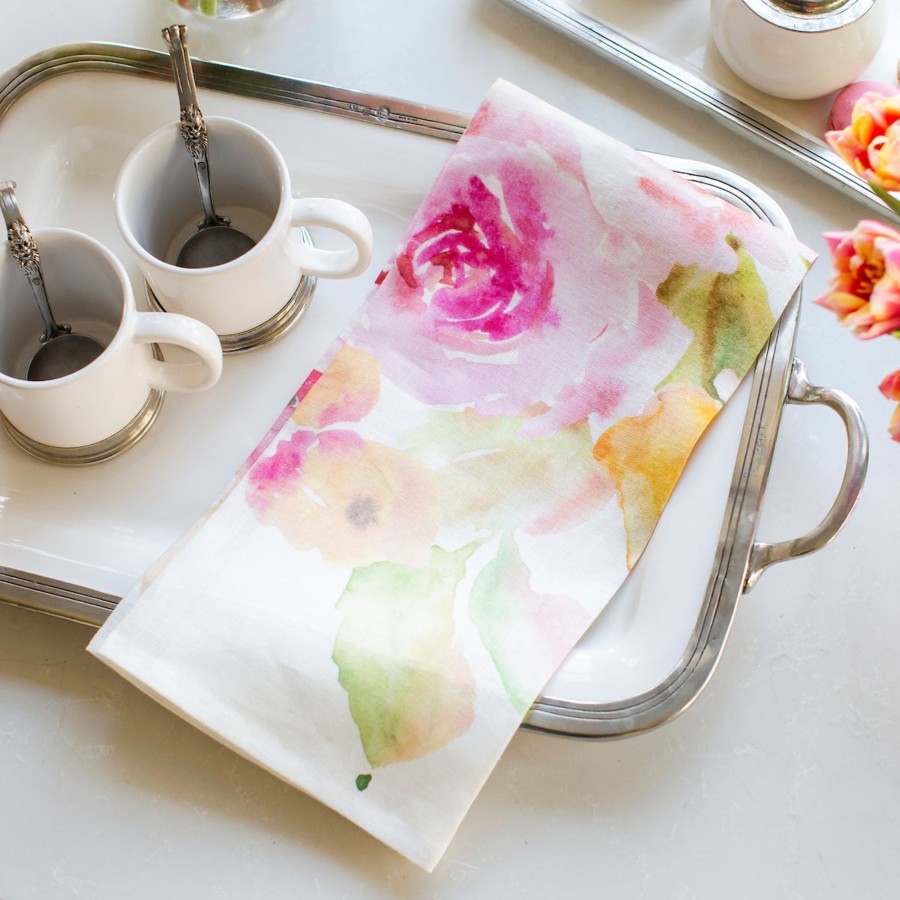 Table & Home Arte Italica Towels | Floral Watercolor Linen Towel