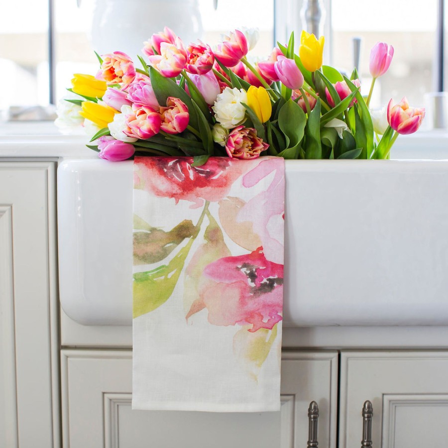 Table & Home Arte Italica Towels | Floral Watercolor Linen Towel