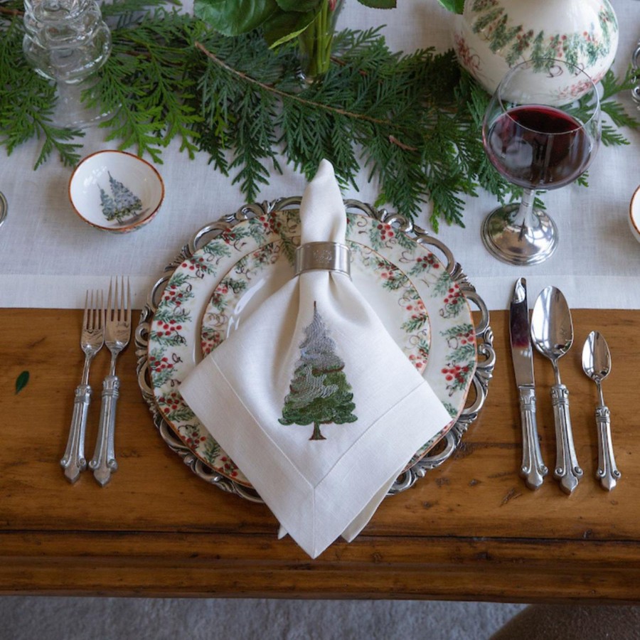 Table & Home Arte Italica Napkins | Snowy Pine Large Linen Napkin