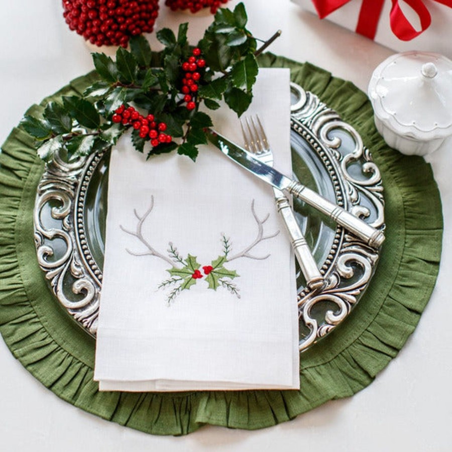 Table & Home Arte Italica Towels | Antlers With Holly Linen Towel