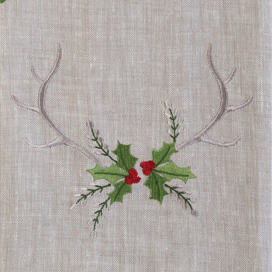 Table & Home Arte Italica Towels | Antlers With Holly Linen Towel