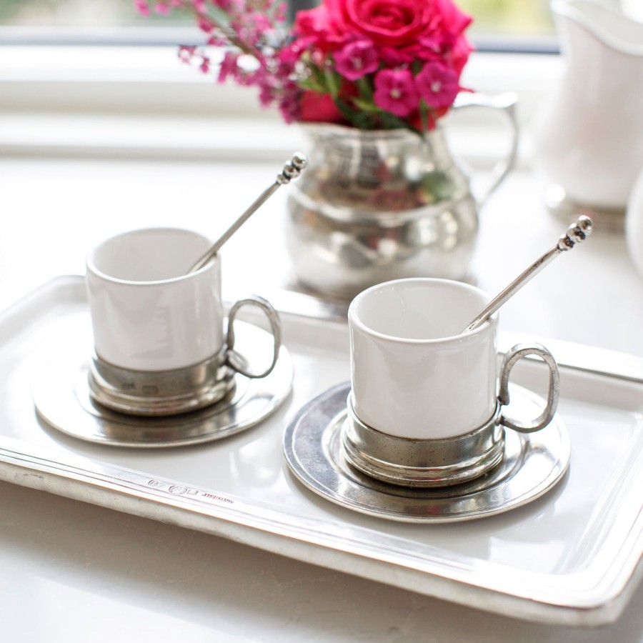 Table & Home Arte Italica Pewter | Tuscan Espresso Cup & Saucer With Spoon