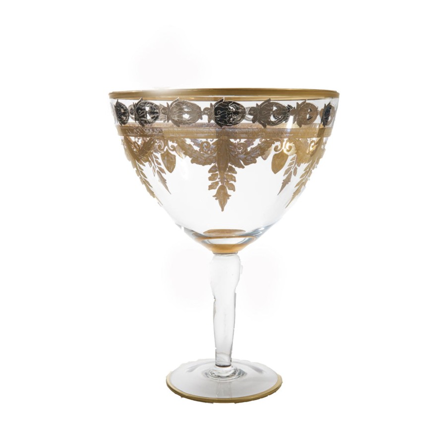 Table & Home Arte Italica Serving Bowls | Vetro Platinum/Gold Tall Footed Compote