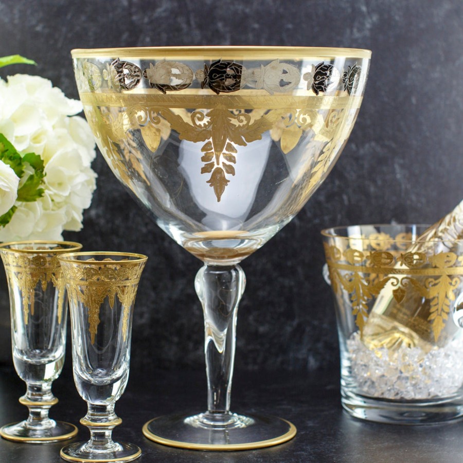 Table & Home Arte Italica Serving Bowls | Vetro Platinum/Gold Tall Footed Compote