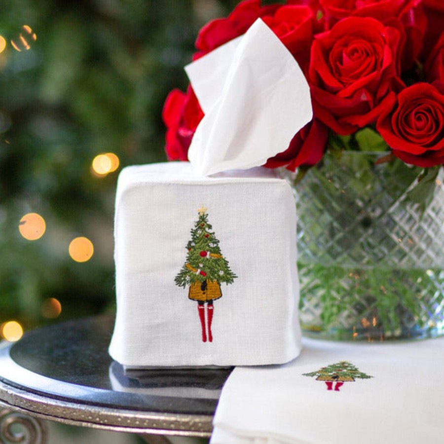 Table & Home Arte Italica Bath | Holiday Girl Linen Tissue Box Cover