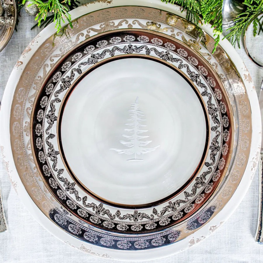 Table & Home Arte Italica Salad & Dessert Plates | Vetro Platinum Etched Tree Plate