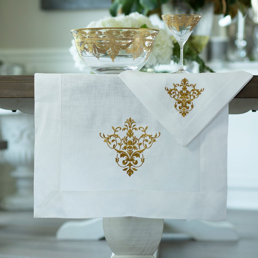 Table & Home Arte Italica Table Coverings | Victorian Table Runner White & Gold