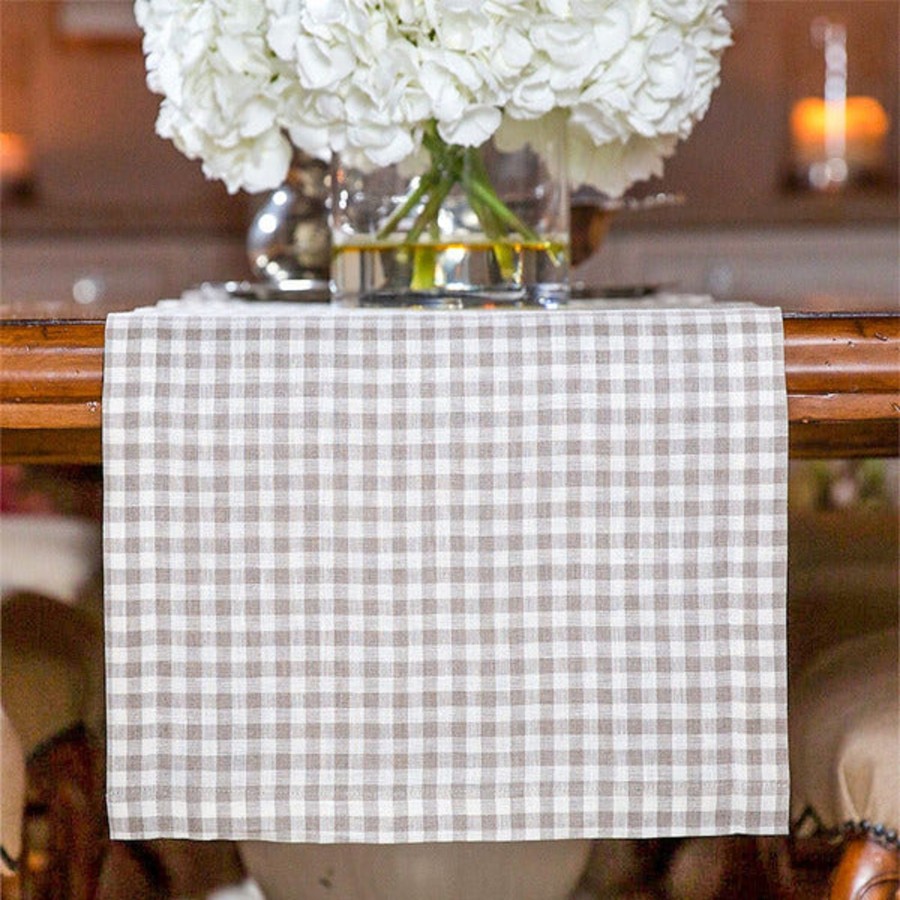 Table & Home Arte Italica Table Coverings | Taupe Checkered Linen Table Runner - 17" Wide - Sale