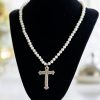 Apparel Crown Linen Designs | Pearl And Pewter Cross Necklace