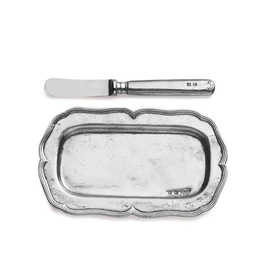 Table & Home Arte Italica Pewter | Vintage Butter Tray With Spreader