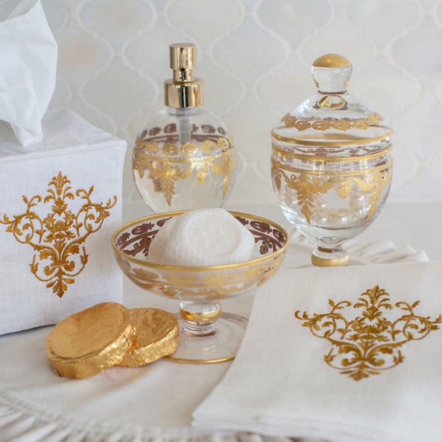 Table & Home Arte Italica Bath | Vetro Gold Baroque Canister With Lid