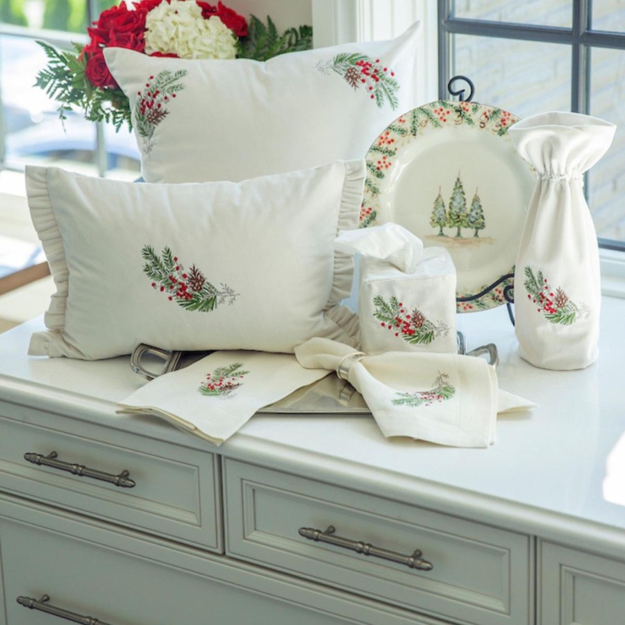 Table & Home Arte Italica All Linens | Natale Sprig Velvet Tissue Box Cover