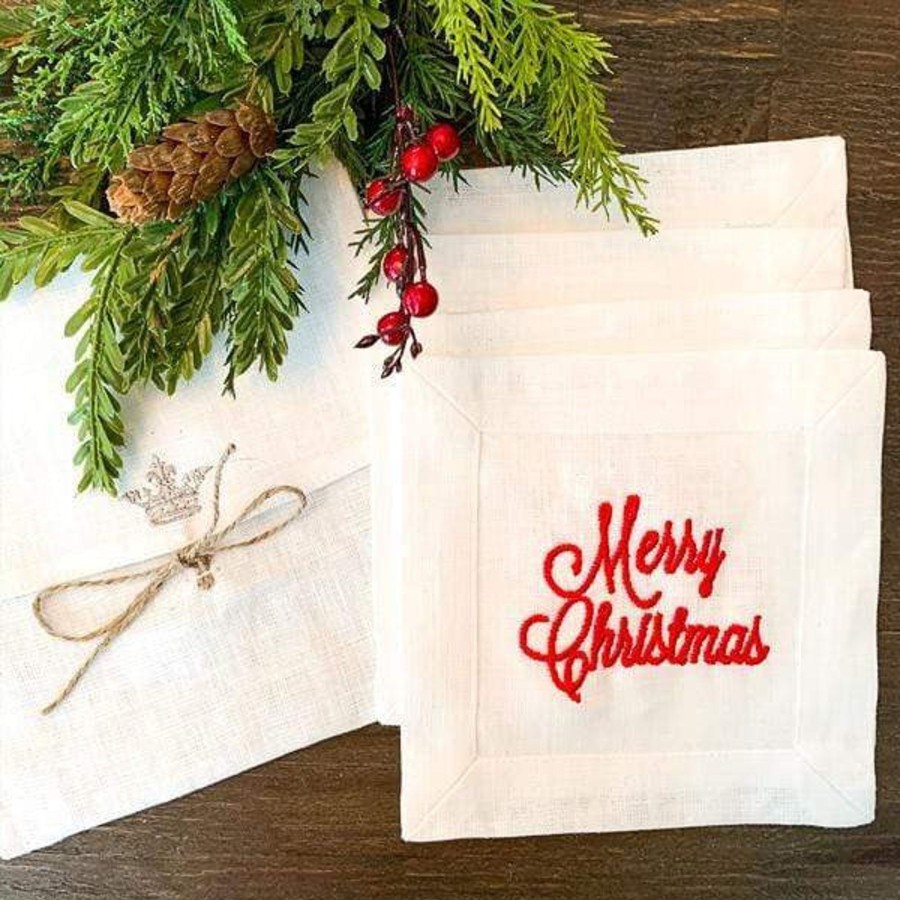 Table & Home Arte Italica Napkins | Merry Christmas Cocktail Napkin Set (4)