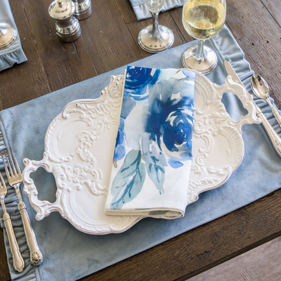 Table & Home Arte Italica All Linens | Blue Floral Watercolor Large Napkin