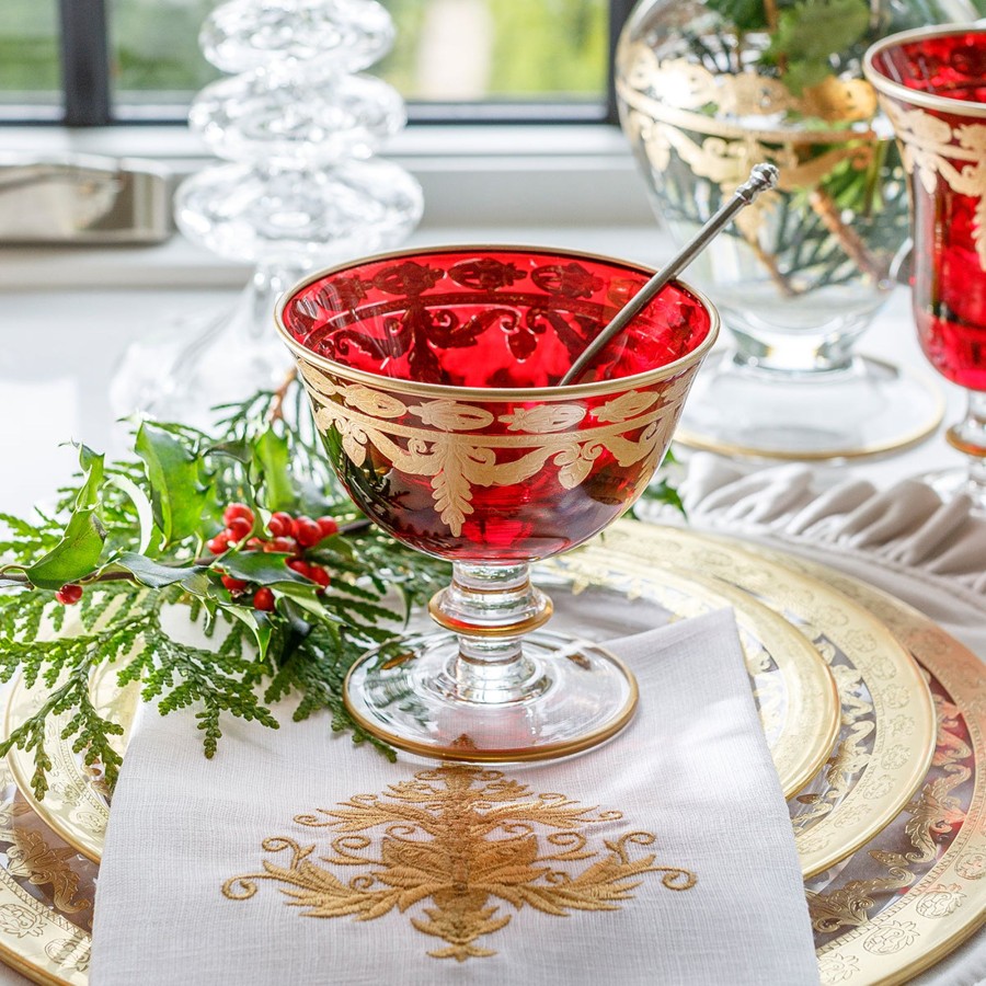 Table & Home Arte Italica All Glass & Barware | Vetro Gold Red Compote