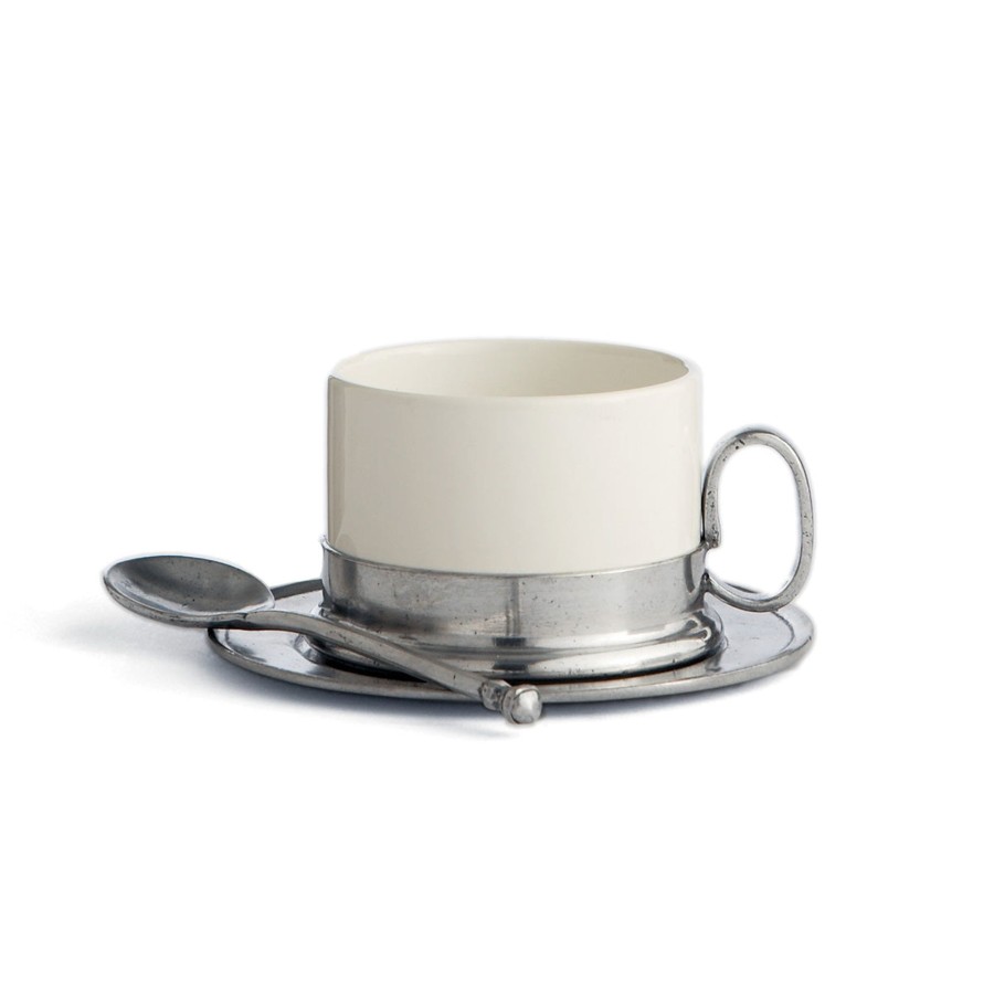 Table & Home Arte Italica Pewter | Tuscan Cappuccino Cup & Saucer With Spoon