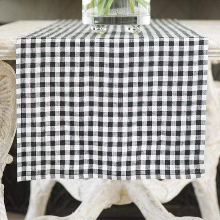 Table & Home Arte Italica All Linens | Black Checkered Linen Table Runner 17" Wide - Sale