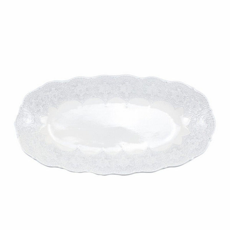 Table & Home Arte Italica Serving Bowls | Merletto White Large Oval Bowl