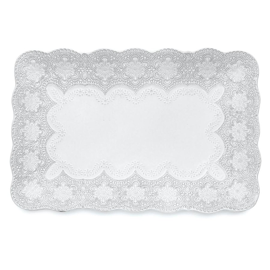 Table & Home Arte Italica Platters & Trays | Merletto White Rectangular Tray