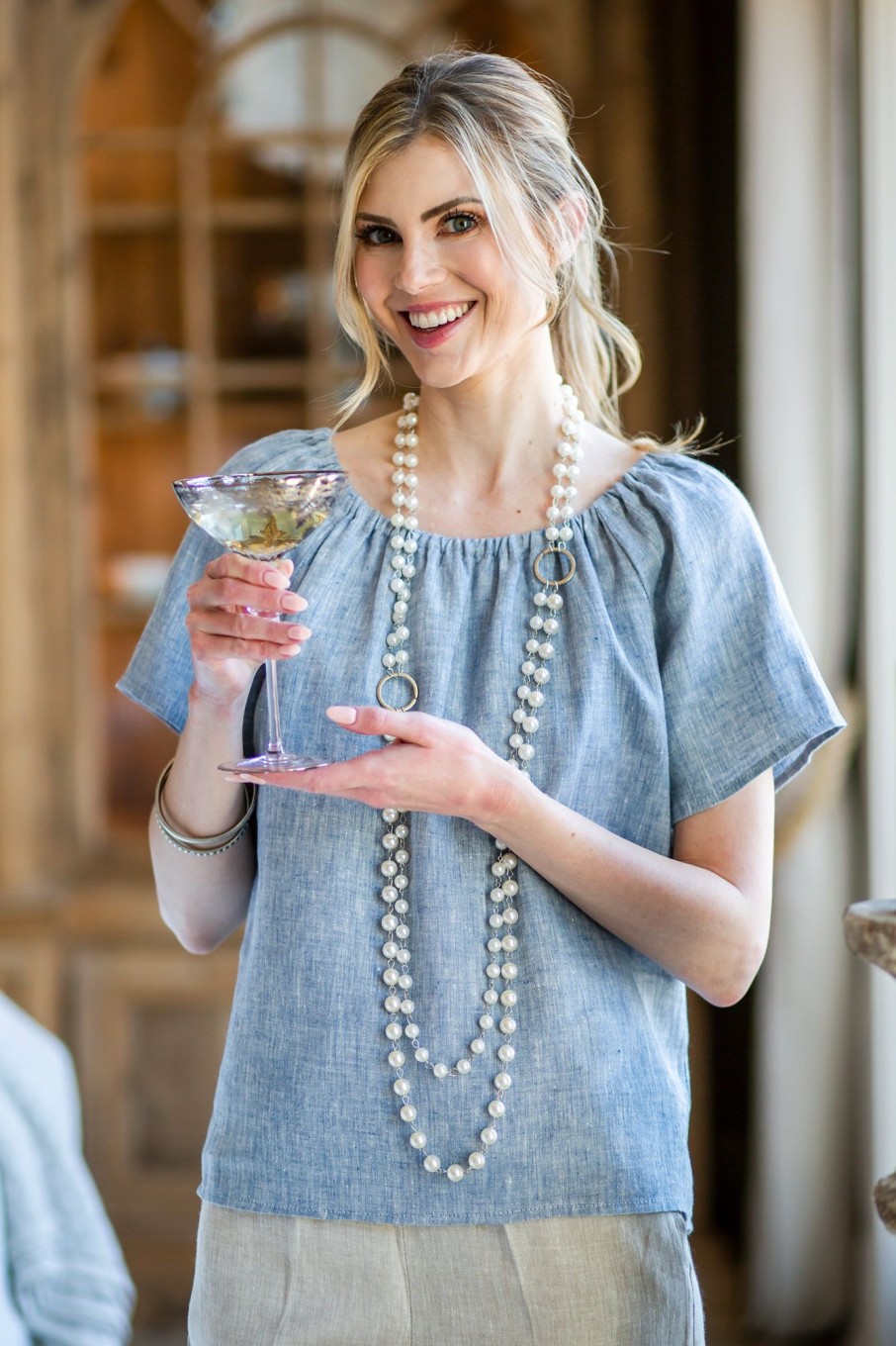 Apparel Crown Linen Designs | Lola Top Blue Chambray - Sale