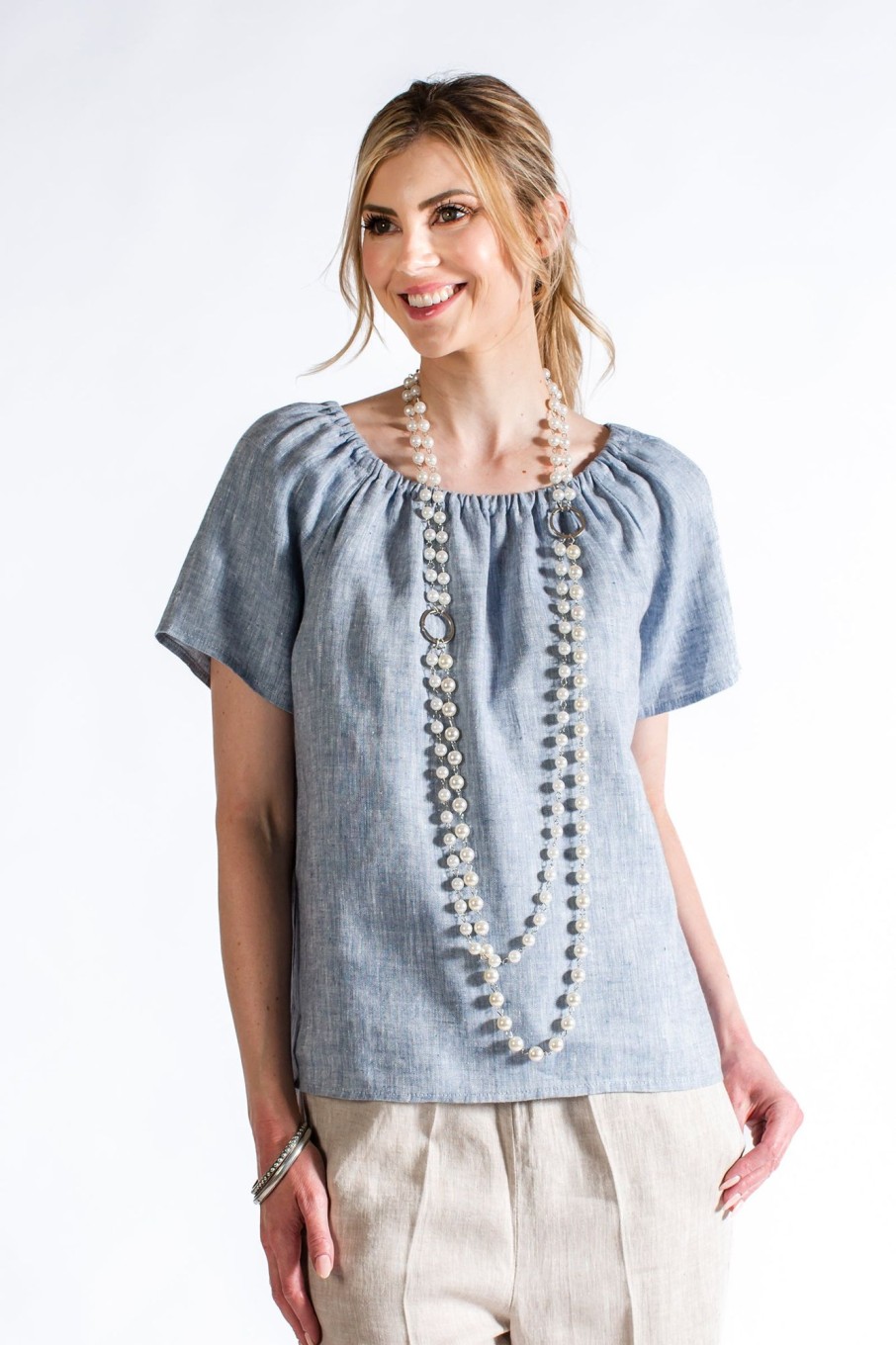 Apparel Crown Linen Designs | Lola Top Blue Chambray - Sale