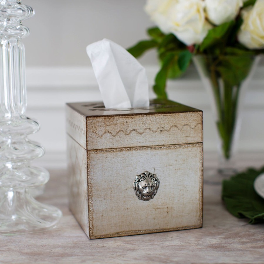 Table & Home Arte Italica Tissue Boxes & Covers | Florentino Leone Wooden Tissue Box Cover