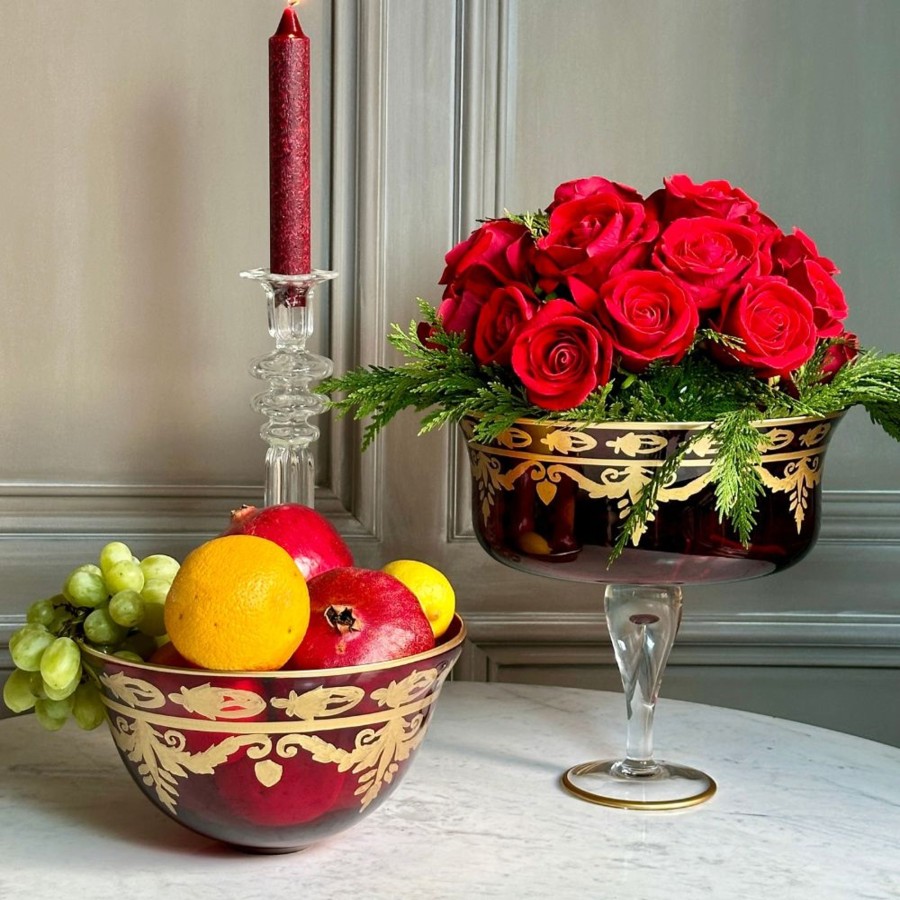 Table & Home Arte Italica Compotes | Vetro Red Gold Footed Compote - Online Only