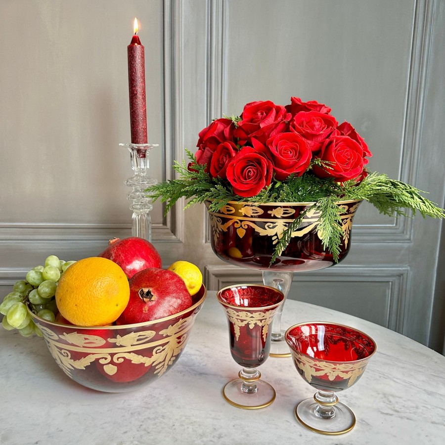 Table & Home Arte Italica Compotes | Vetro Red Gold Footed Compote - Online Only