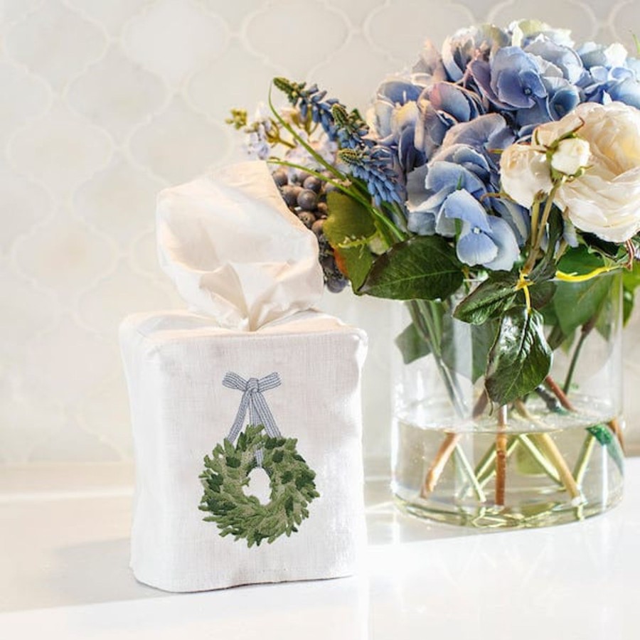 Table & Home Arte Italica Bath | Boxwood Wreath Tissue Box Cover