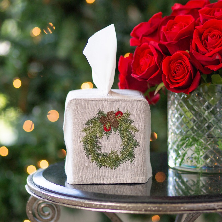 Table & Home Arte Italica Bath | Juniper Wreath Tissue Box Cover