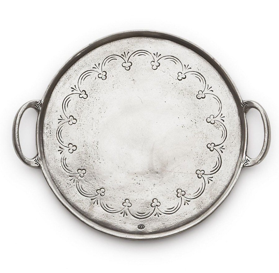 Table & Home Arte Italica Platters & Trays | Vintage Pewter Round Tray With Handles