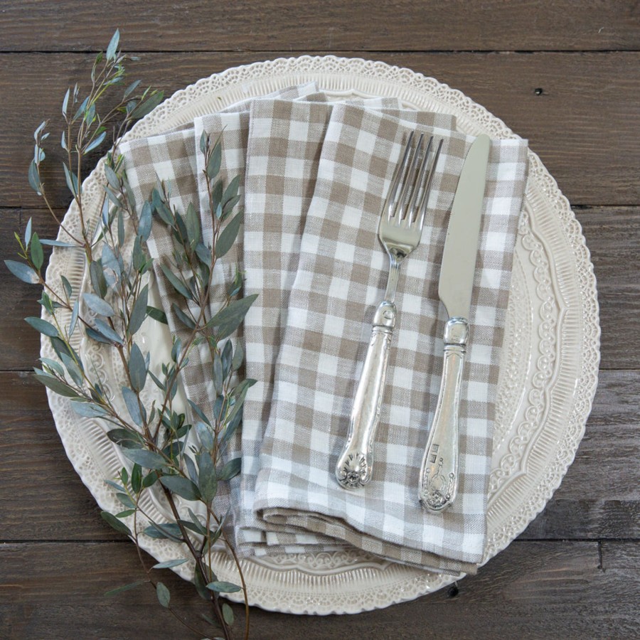 Table & Home Arte Italica Napkins | Checkered Washed Linen Napkin Set