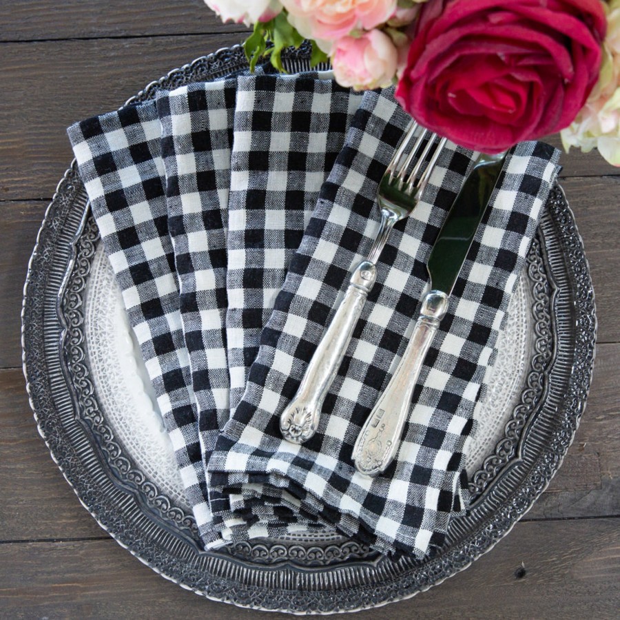 Table & Home Arte Italica Napkins | Checkered Washed Linen Napkin Set