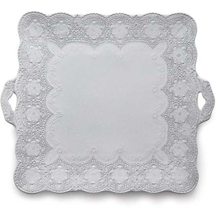 Table & Home Arte Italica Platters & Trays | Merletto White Square Platter With Handles