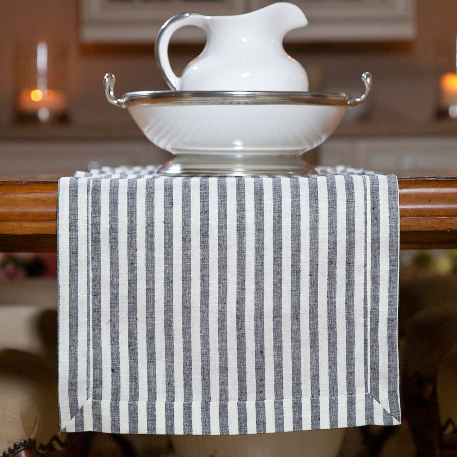 Table & Home Arte Italica Table Coverings | Black Stripe Linen Table Runner - 17" Wide - Sale