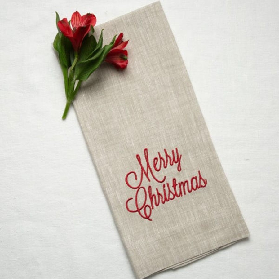 Table & Home Arte Italica Towels | Merry Christmas Linen Towel