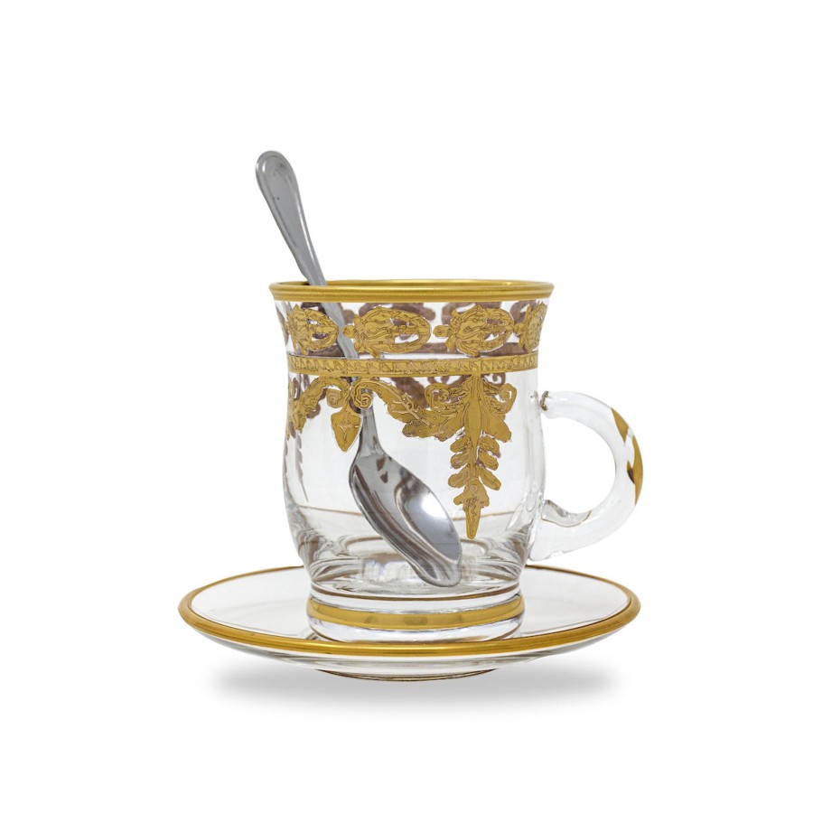 Table & Home Arte Italica Mugs | Vetro Gold Cup & Saucer, With Spoon