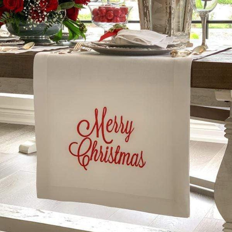 Table & Home Arte Italica Table Coverings | Merry Christmas Linen Table Runner - 17" Wide - Sale