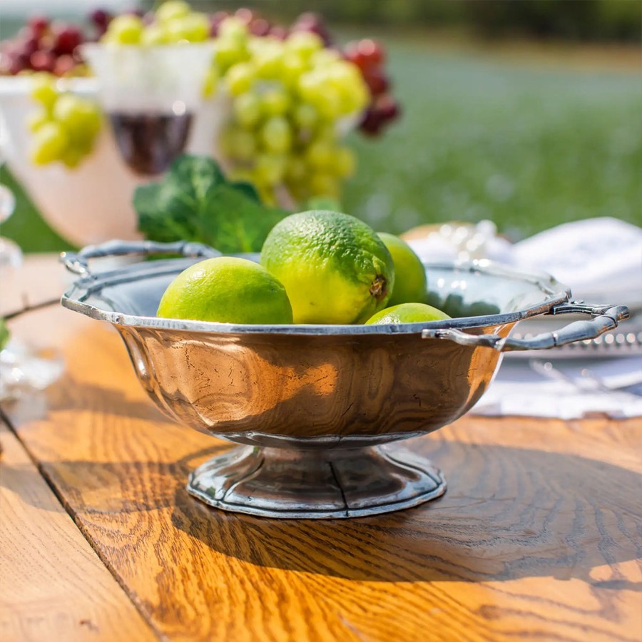 Table & Home Arte Italica Pewter | Vintage Footed Bowl With Handles - Online Only