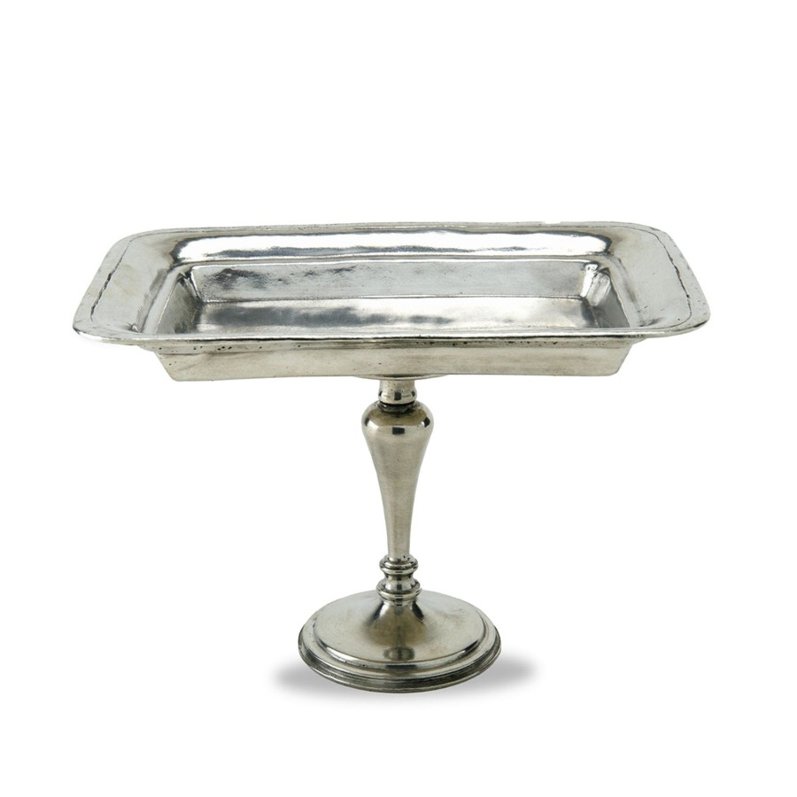 Table & Home Arte Italica Pewter | Vintage Rectangular Pedestal Dish